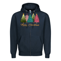 Navy merry christmas trees Zipper Hoodie - CowGirlArtShop