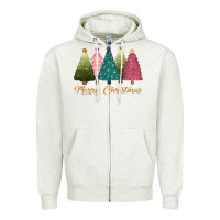 Oatmeal Heather merry christmas trees Zipper Hoodie - CowGirlArtShop