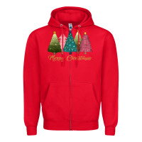 Red merry christmas trees Zipper Hoodie - CowGirlArtShop