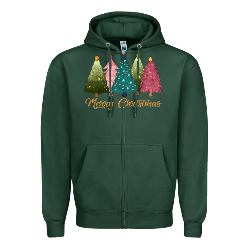 Merry Christmas Trees Zipper Hoodie by CowGirlArtShop | Teevron