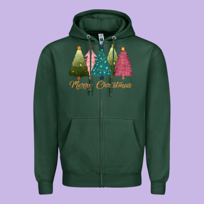 Merry Christmas Trees Zipper Hoodie Designed By Cowgirlartshop