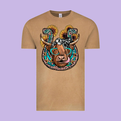 Highland Cow Horseshoe Vintage Tee Designed By Jahusdesignshop