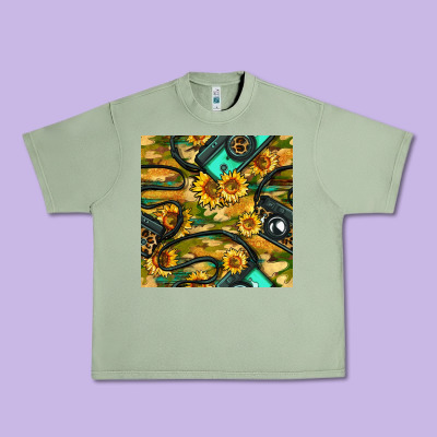 Leopard Digital Camera And Sunflowers With Camouflage Seamless Pattern Urban Heavy Tee Designed By Bundleandbundleshop