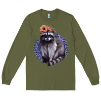 Army Green Raccoon with Flowers Long Sleeve Tee - Bettercallsaul