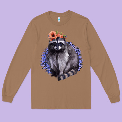 Raccoon With Flowers Long Sleeve Tee Designed By Bettercallsaul