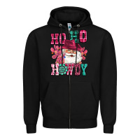Black ho ho howdy santa pink christmas Zipper Hoodie - CowGirlArtShop