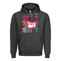Charcoal Heather ho ho howdy santa pink christmas Zipper Hoodie - CowGirlArtShop