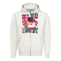Oatmeal Heather ho ho howdy santa pink christmas Zipper Hoodie - CowGirlArtShop
