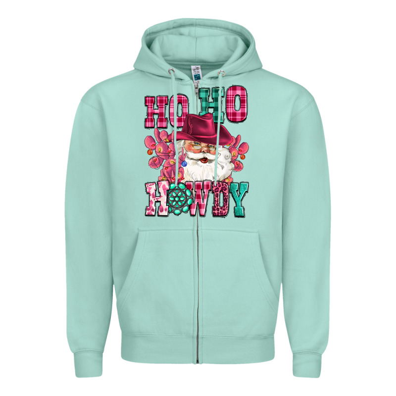 Ho Ho Howdy Santa Pink Christmas Zipper Hoodie by CowGirlArtShop | Teevron
