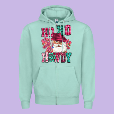 Ho Ho Howdy Santa Pink Christmas Zipper Hoodie Designed By Cowgirlartshop
