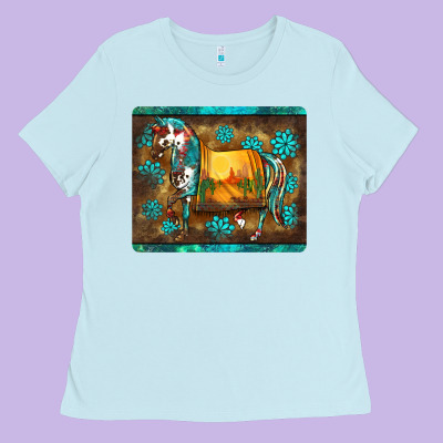Western Horse Sunset Turquoise's Gemstones Mousepad Ladies Tee Designed By Barkaloodesign