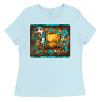 Baby Blue western horse sunset turquoise's gemstones mousepad Ladies Tee - BarkalooDesign