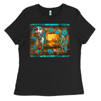 Black western horse sunset turquoise's gemstones mousepad Ladies Tee - BarkalooDesign