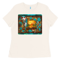 Bone western horse sunset turquoise's gemstones mousepad Ladies Tee - BarkalooDesign