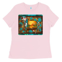 Bubblegum Pink western horse sunset turquoise's gemstones mousepad Ladies Tee - BarkalooDesign