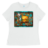 White western horse sunset turquoise's gemstones mousepad Ladies Tee - BarkalooDesign