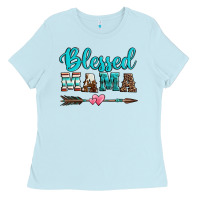 Baby Blue blessed mama serape cowhide turquoise Ladies Tee - Jasminsmagicworld