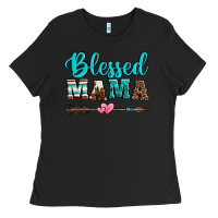 Black blessed mama serape cowhide turquoise Ladies Tee - Jasminsmagicworld