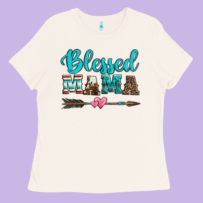 Blessed Mama Serape Cowhide Turquoise Ladies Tee Designed By Jasminsmagicworld