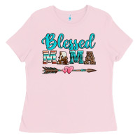 Bubblegum Pink blessed mama serape cowhide turquoise Ladies Tee - Jasminsmagicworld