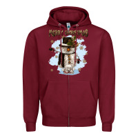 Burgundy merry christmas snowman Zipper Hoodie - CowGirlArtShop