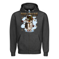 Charcoal Heather merry christmas snowman Zipper Hoodie - CowGirlArtShop