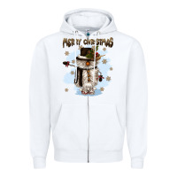 White merry christmas snowman Zipper Hoodie - CowGirlArtShop