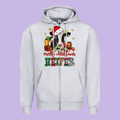 Merry Christmas Heifer Cow Zipper Hoodie Designed By Cowgirlartshop