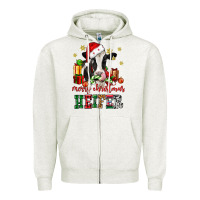 Oatmeal Heather merry christmas heifer cow Zipper Hoodie - CowGirlArtShop