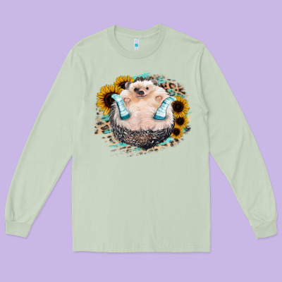 Hedgehog With Sunflower Long Sleeve Tee Designed By Bettercallsaul