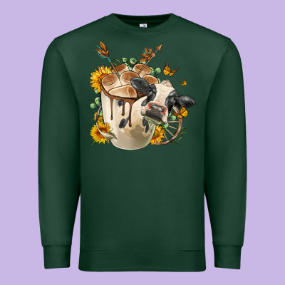 Black And White Cow Coffee Cup Premium Sweatshirt Designed By Fadigitalartstudio