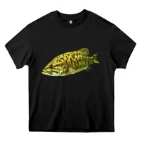 Black Smallmouth Bass Fish Illustrations Heavy Core Tee - LillyAllenDesigns