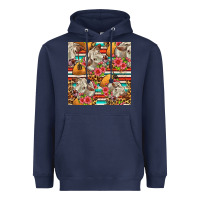 Navy western cow with hay and flowers seamless pattern Heavyweight Hoodie - FaDigitalArtStudio