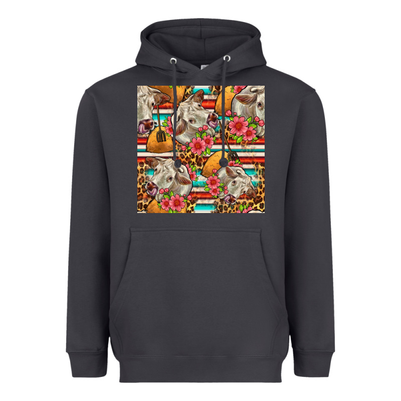 Western Cow With Hay And Flowers Seamless Pattern Heavyweight Hoodie by FaDigitalArtStudio | Teevron