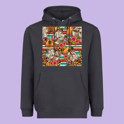 Western Cow With Hay And Flowers Seamless Pattern Heavyweight Hoodie Designed By Fadigitalartstudio
