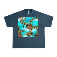 Midnight Navy Mama Bear Hunting Fish With Leopard Seamless Pattern Urban Heavy Tee - BundleAndBundleShop