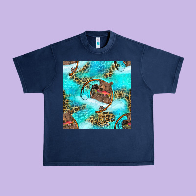 Mama Bear Hunting Fish With Leopard Seamless Pattern Urban Heavy Tee Designed By Bundleandbundleshop