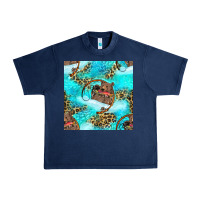 Navy Mama Bear Hunting Fish With Leopard Seamless Pattern Urban Heavy Tee - BundleAndBundleShop