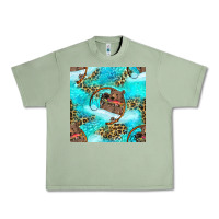 Oil Green Mama Bear Hunting Fish With Leopard Seamless Pattern Urban Heavy Tee - BundleAndBundleShop