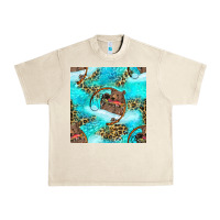 Sandshell Mama Bear Hunting Fish With Leopard Seamless Pattern Urban Heavy Tee - BundleAndBundleShop