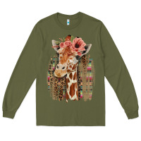 Army Green Giraffe with Floral Long Sleeve Tee - Bettercallsaul