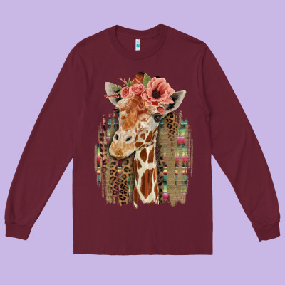 Giraffe With Floral Long Sleeve Tee Designed By Bettercallsaul