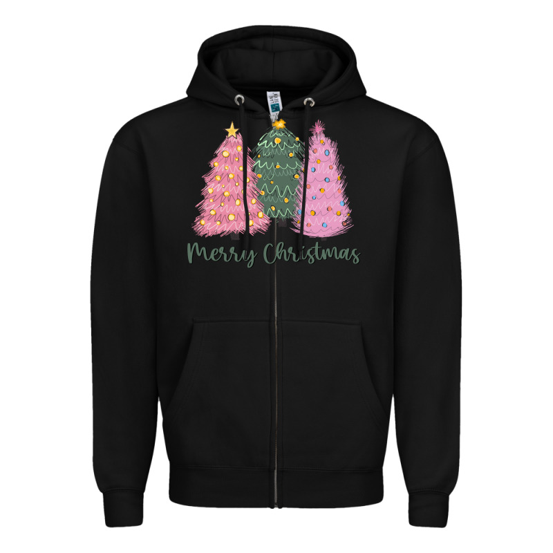 Merry Christmas Trees Zipper Hoodie by CowGirlArtShop | Teevron