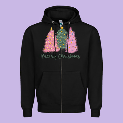 Merry Christmas Trees Zipper Hoodie Designed By Cowgirlartshop
