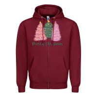 Burgundy merry christmas trees Zipper Hoodie - CowGirlArtShop