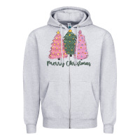 Heather Grey merry christmas trees Zipper Hoodie - CowGirlArtShop