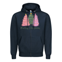 Navy merry christmas trees Zipper Hoodie - CowGirlArtShop