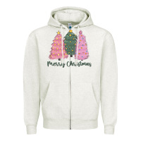 Oatmeal Heather merry christmas trees Zipper Hoodie - CowGirlArtShop