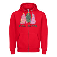 Red merry christmas trees Zipper Hoodie - CowGirlArtShop