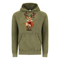 Vintage Olive reindeer in christmas Vintage Hoodie - MaliasSmallBusiness